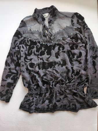 French Saspia Paris Blouse, Grey & Black, Sheer - Small