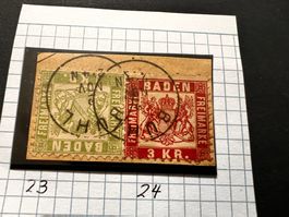 Baden  1868 Mi. Nr. 23-24 auf Briefstück  (3610)