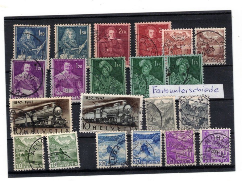 Alle Briefmarken: Abarten Farbunterschiede Eisenbahn Lokomotive Schweiz – Gebraucht aus Widnau von Seppl480