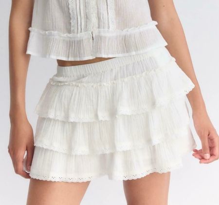 Stradivarius ruffled crinkle skort A-Linien mini Rock beige