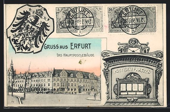 Cartoline postali: Erfurt, Das Hauptpostgebäude Postbriefk – Usato da Berlin venduto da bartko-reher