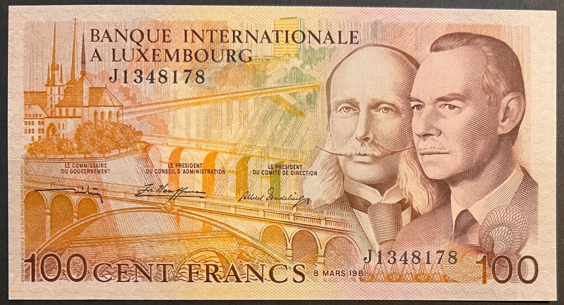 Billets de banque: Luxembourg 100 Francs 1981 - non circ./unz – Neuf (Voir description) à Tramelan par MHK79