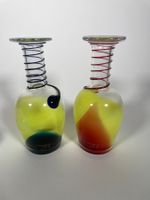 2 farbige Glasflaschen von Fassbind 1846 eau de vie