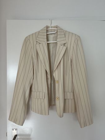 Elegante Damen Blazer Jacke, Beige gestreift, Grösse 42