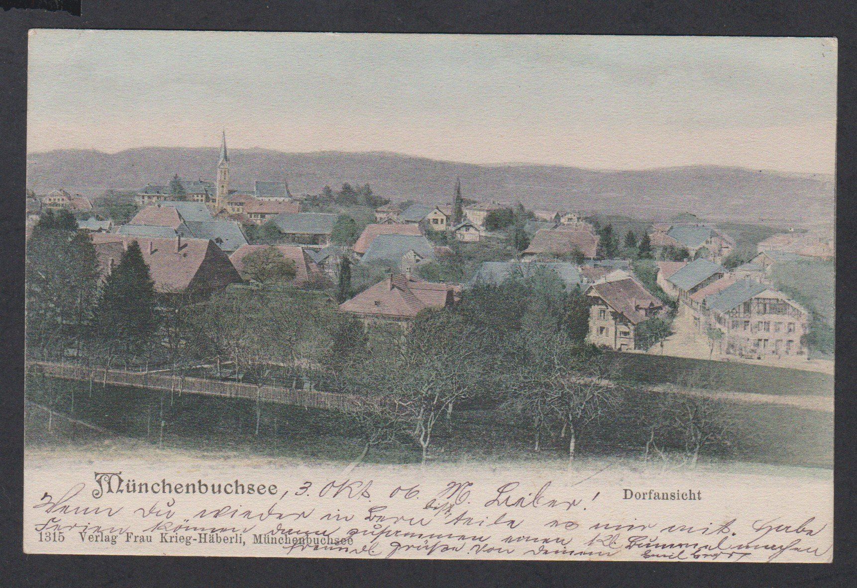 Cartoline postali: Münchenbuchsee   -   alte Ansichtskarte mit Dorfansicht 1906 – Usato da Vitznau venduto da Ropaku