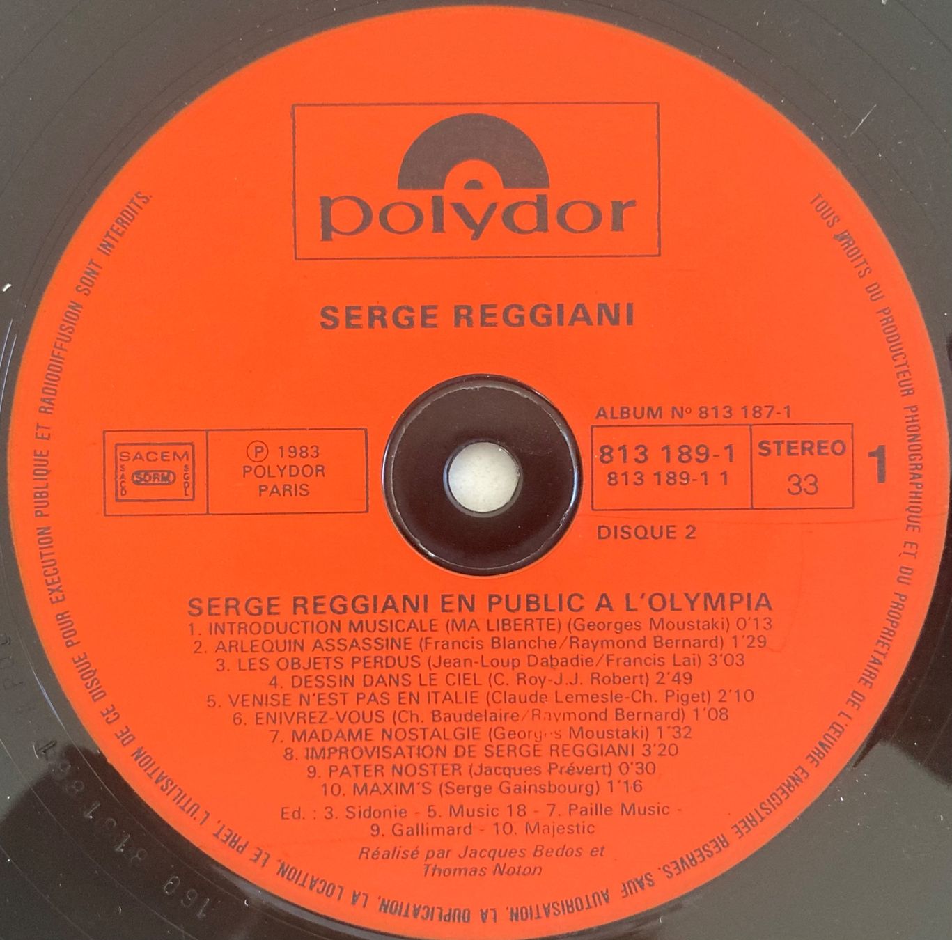 Dischi in vinile: SERGE REGGIANI - À L'OLYMPIA – Usato da Poliez-Pittet venduto da Newtown-Records 2