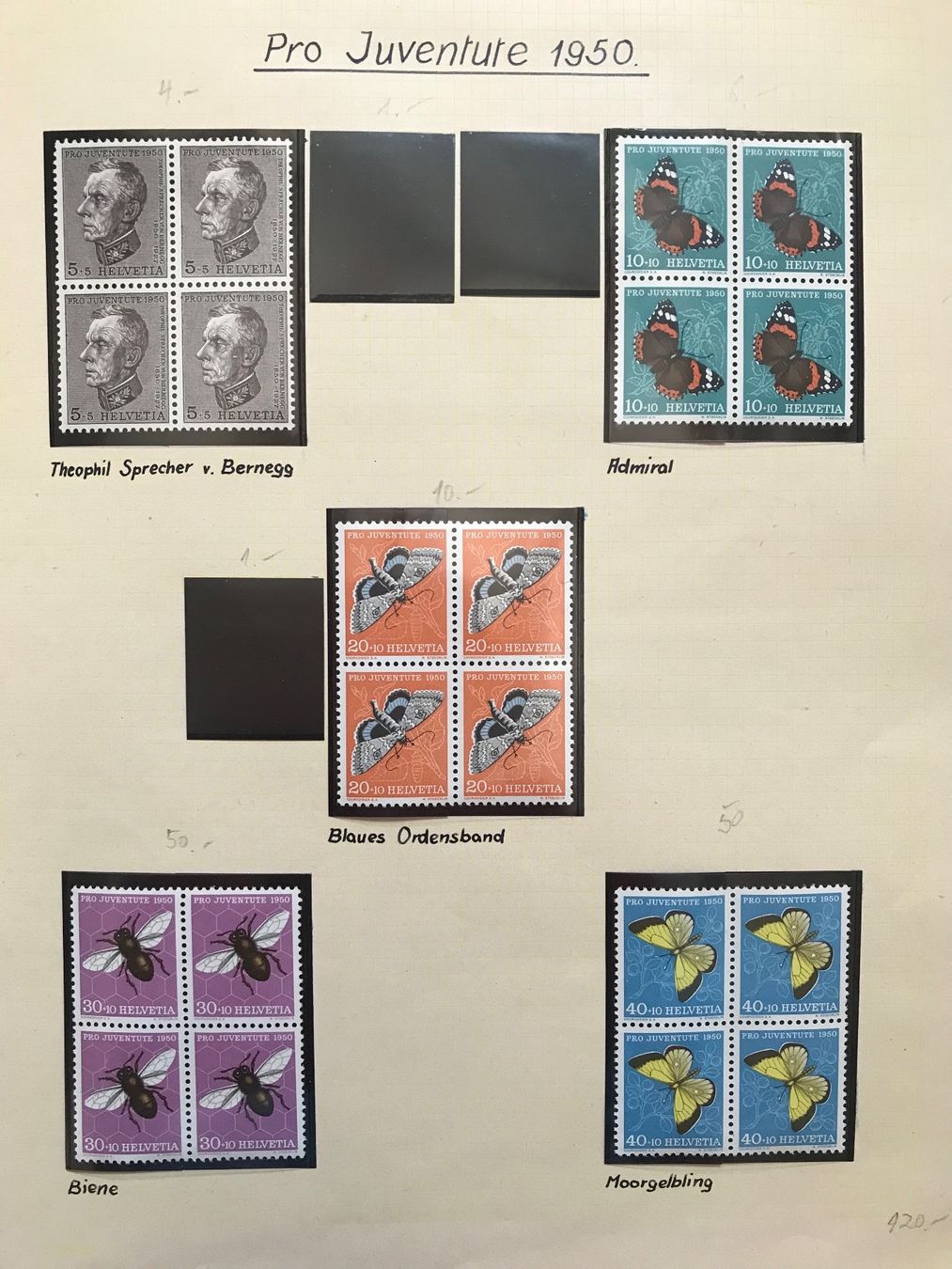 Tous les timbres: 1950, Pro Juventute 4er Block Serie ** – Neuf (Voir description) à stäfa par brandy66