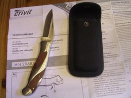 CRIVIT Taschenmesser mit Holz/Edelstahl-Griff & Gürteletui