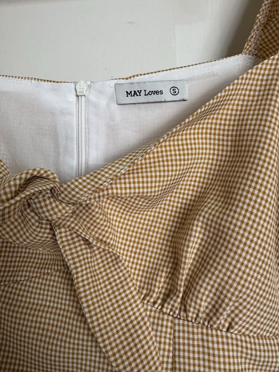Vestiti: Yellow Gingham Puff Sleeve Tie Front Dress - Size S – Usato da Zürich venduto da olalinda 2