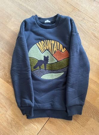 Cooler Pulli mit bunter Aufnaht Mountain und Wolf