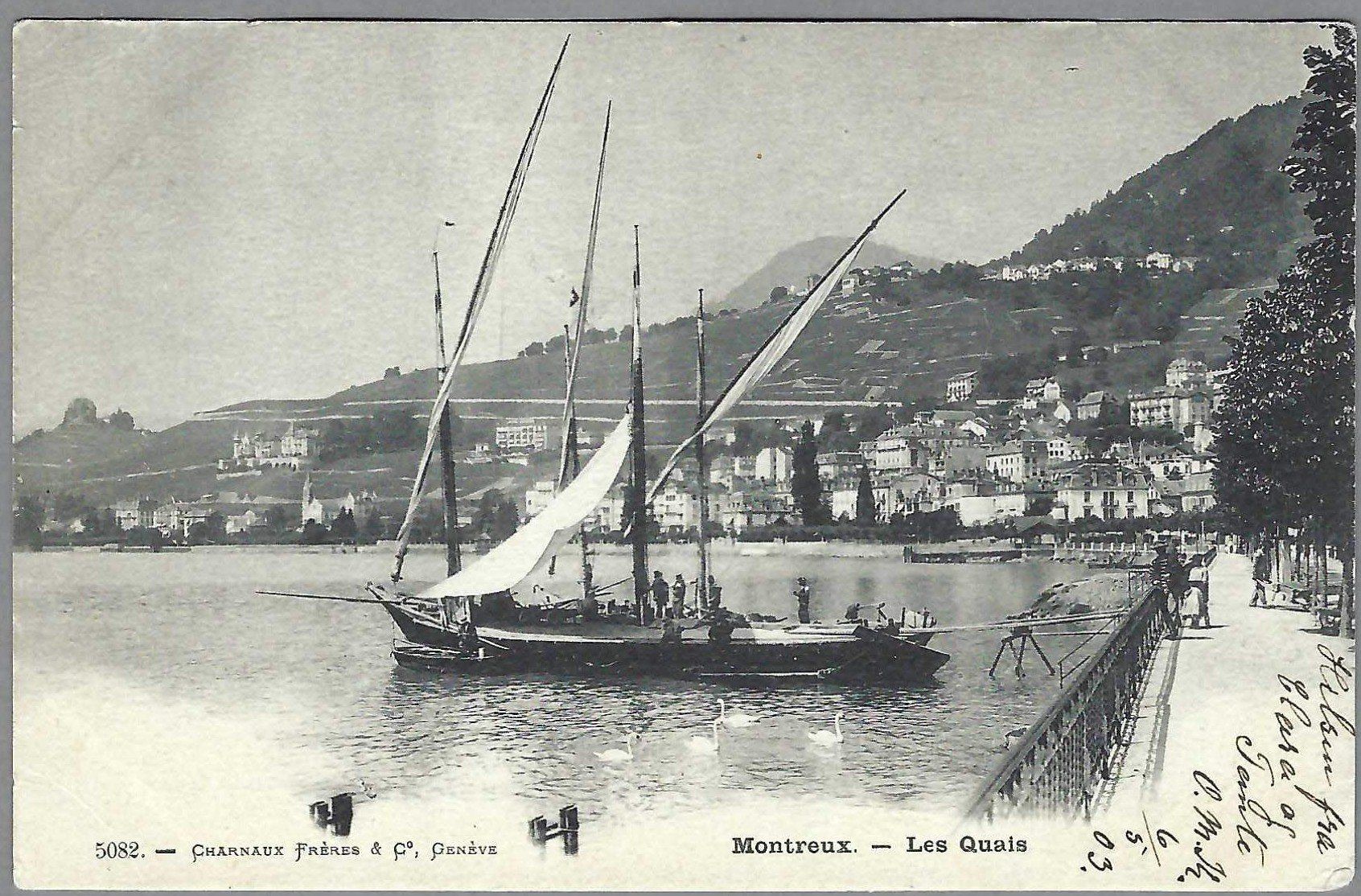 Cartoline postali: 1903, MONTREUX, BARQUE, PREMIER PLAN, ANIMÉE – Usato da Pura venduto da ulisse1957