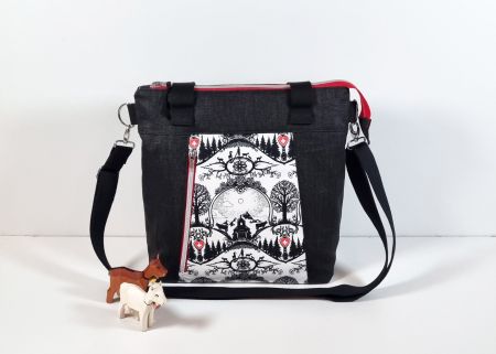 Handtasche schwarz/weiss/rot