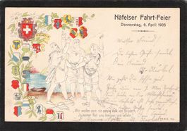 Prägekarte Näfelser Fahrt Feier 6.April.1905 , gel. 1905