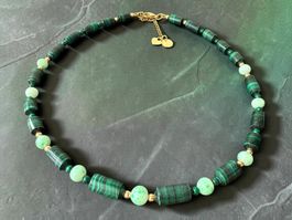 Unikat 💎 Neue Kette mit Malachit und antiker Glaspaste