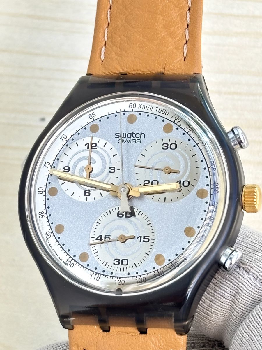 Swatch Orologi: Swatch Chrono Uhr schwarz hellbraun mit Box  – Usato da Grenchen venduto da chththl 5