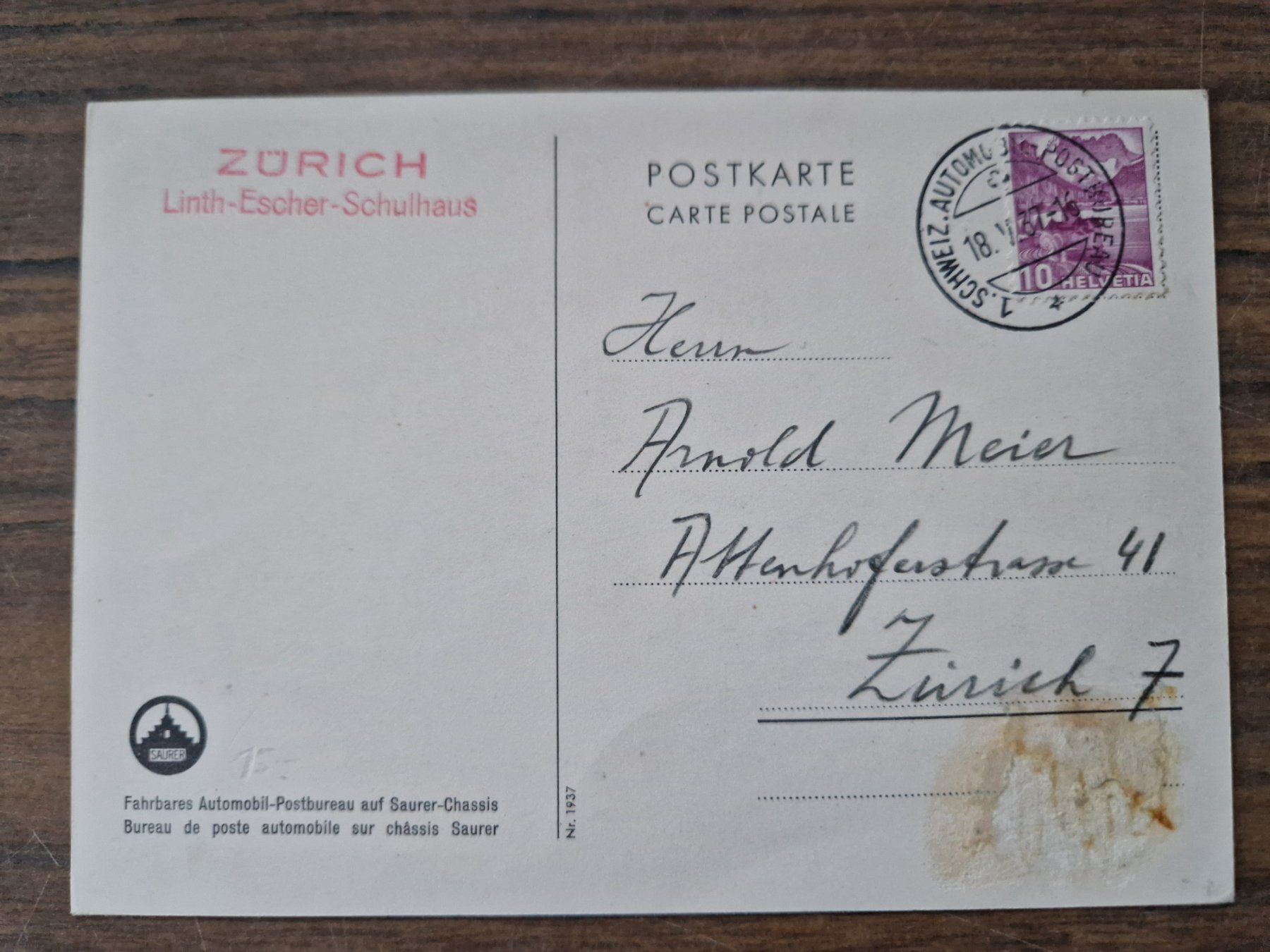 Cartoline postali: Ansichtskarte Postauto 1937 – Usato da Mörschwil venduto da aik_x8mc 1