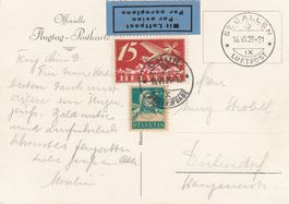 1929, SF 29.1 F3 u. Znr. 172, offizieller Karte Flugtag Chur