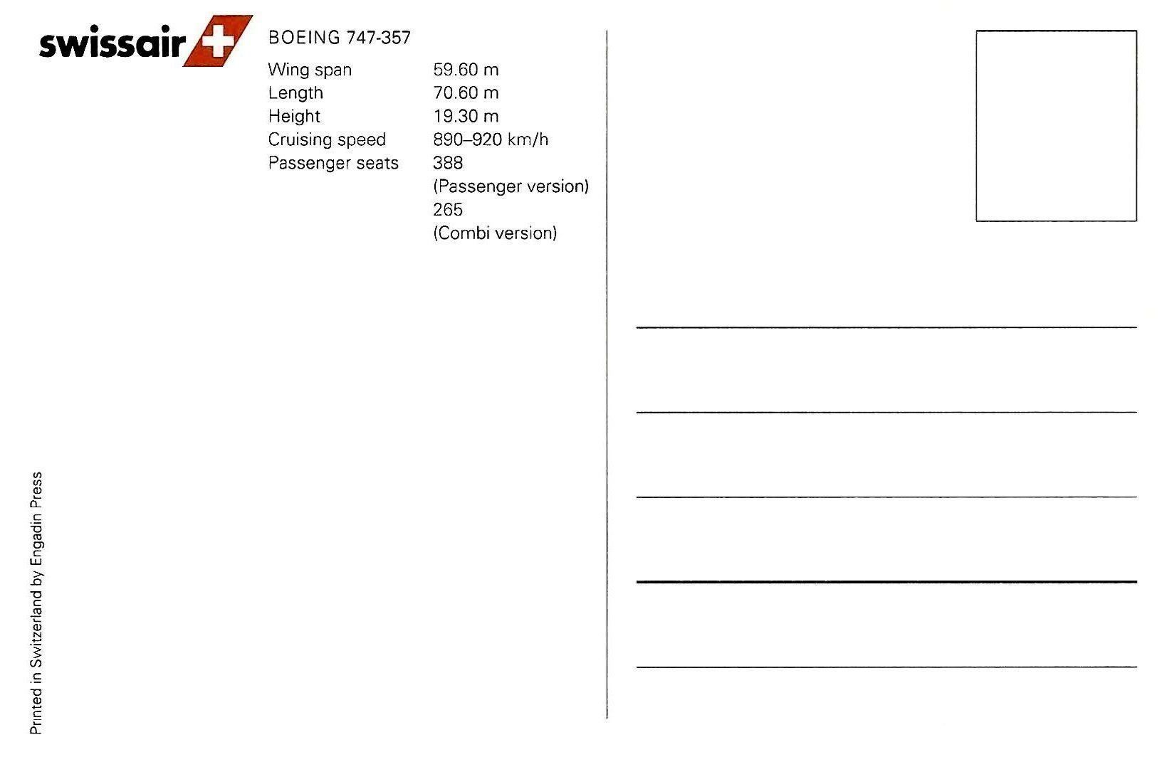 Karten: SWISSAIR Boeing B-747-357 HB-IGD / Postkarte – Neu (gemäss Beschreibung) aus Humlikon von GX30 1