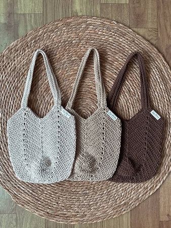 Handmade Crochet Bag dark beige 27x27 cm 25cm height