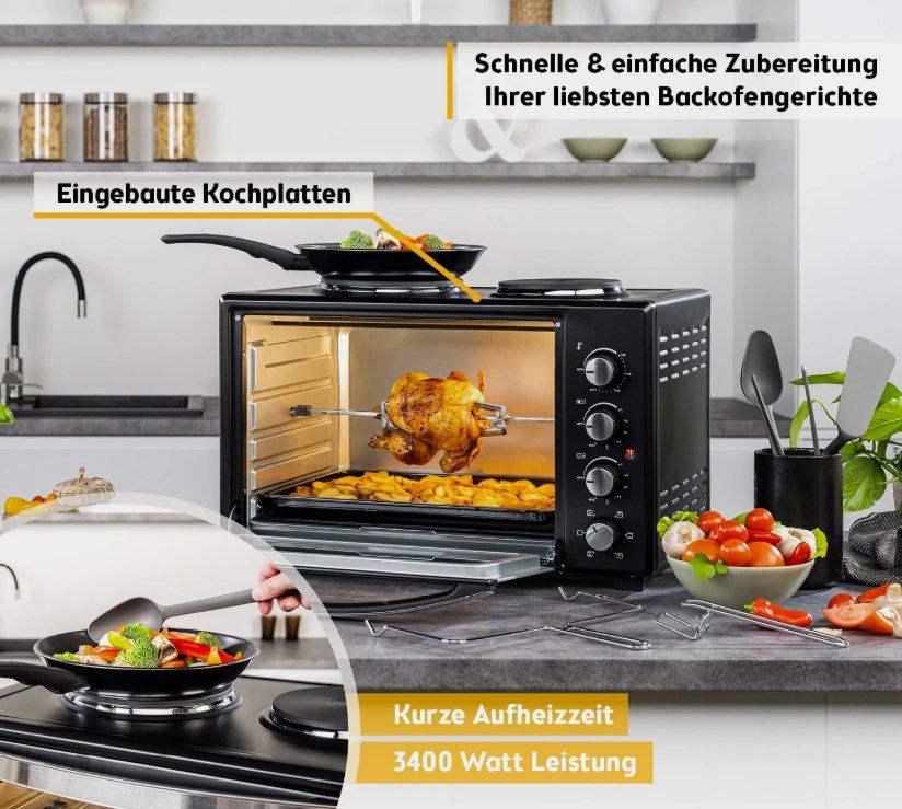 Forni: Minibackofen mit Kochplatten 60L 3400W – Nuovo e nell'imballaggio originale da Amriswil venduto da JaJa-Express 3