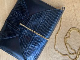 Schicke Vintage-Clutch mit Goldkette, echtes Leder, Top!