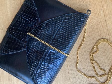 Schicke Vintage-Clutch mit Goldkette, echtes Leder, Top!