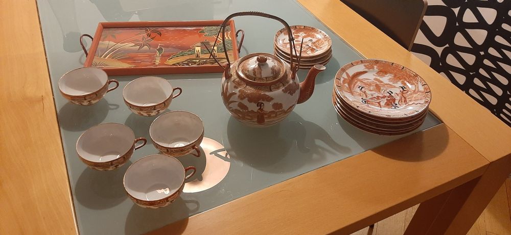 Gongfu Tee-Set Aus Keramik – Klassisches Chinesisches Teeservice Mit 6 Tassen & Hebegriff
