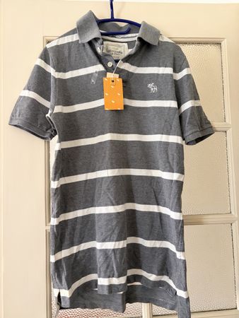 Abercrombie & Fitch Herren Polo Gr. L grau/weiss 