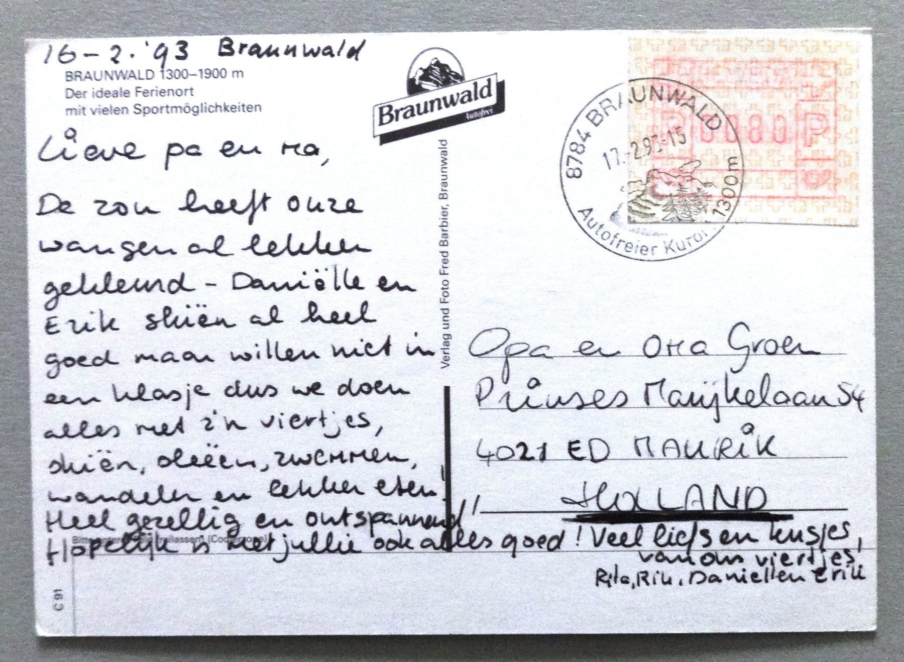 Cartes postales: Braunwald 1300-1900 m – D'occasion à Fétigny par Billy2miny 1