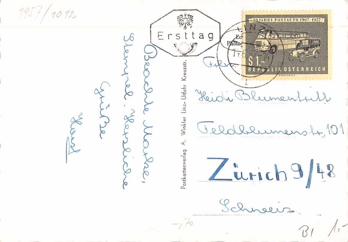 Cartes postales: TOP - 2 Karten POSTAUTO - Jubiläum mit passenden Marken ! – D'occasion à Lufingen par TopAnsichtskarten 3