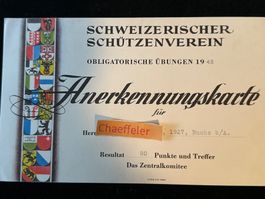 1948 Anerkennungskarte Obligatorische Übungen 1948
