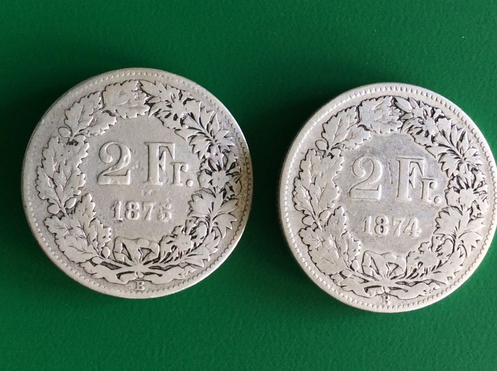 Tutti le monete: 2 francs  1874-1875  Rare – Usato da Genève venduto da pie_fh2d