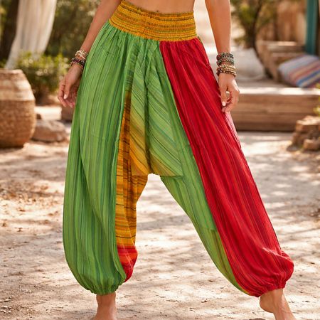 Haremshose Rasta Hose Indien Baumwolle Batik Rot Gelb Grün