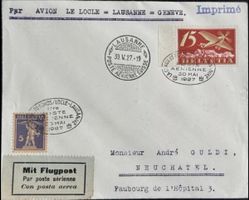 Schweiz Flugpost 1927 Erstflug NHORA Le Locle–Lausanne