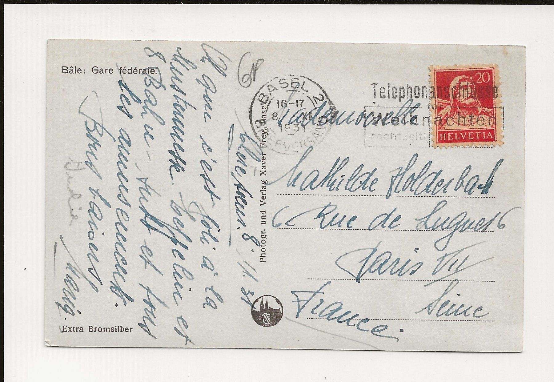 Ansichtskarten: AK 1931 Basel Bundesbahnhof – Gebraucht aus Greifensee von 315WDO 1
