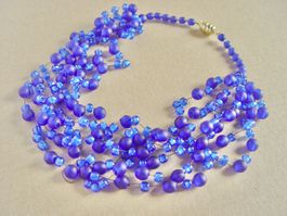 Vintage Glas-Collier 6 Reihen, tiefblau