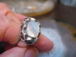 ALTE, HANDGEM. ST.S.925° PERLMUTT/GRANATST. RING MP DM 18