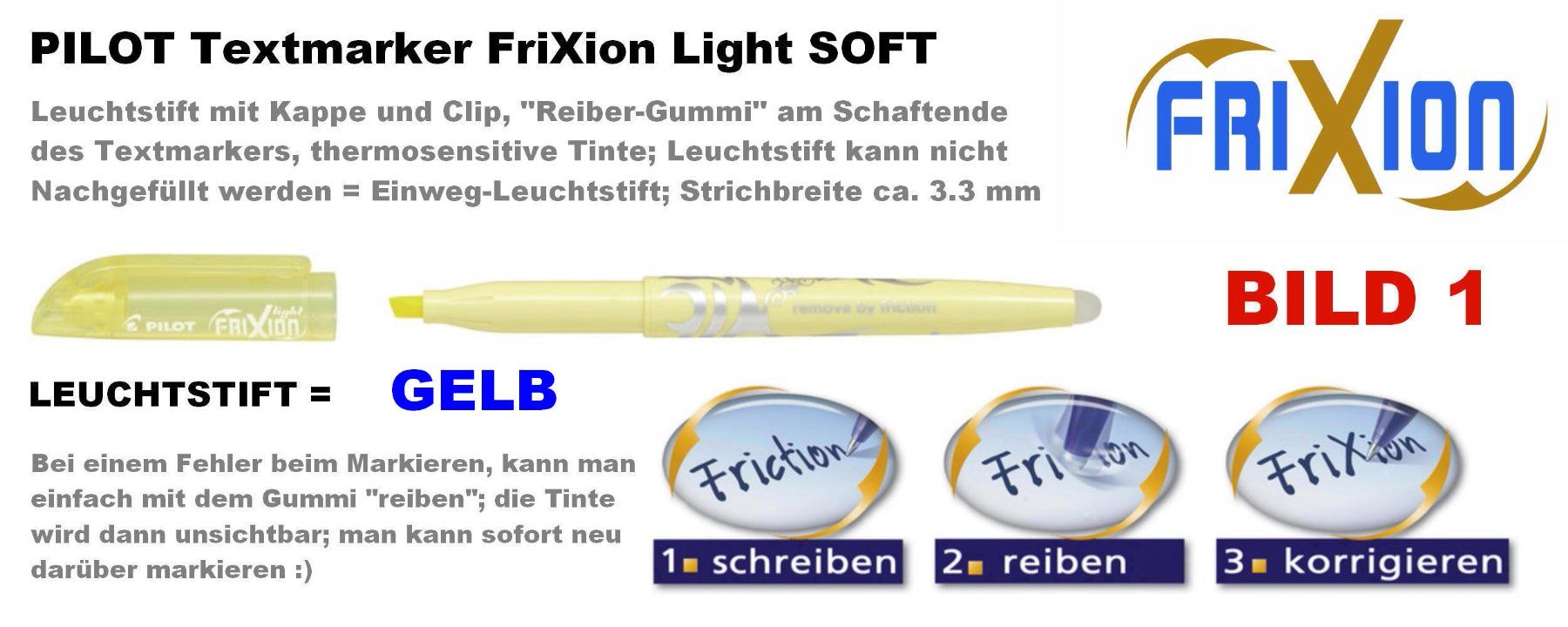 Pilot Stifte & Marker: Pilot Leuchtstift Marker *** Frixion LIGHT SOFT *** GELB – Neu (gemäss Beschreibung) aus Strengelbach von Mozi1
