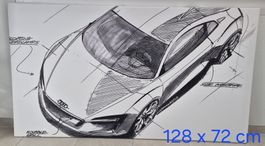 Audi R8 Skizze, Digitaldruck auf Leinwand, 128 x 72 cm