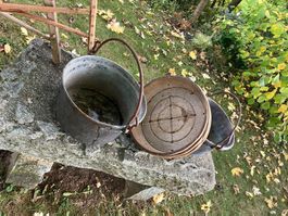 2 Kupfer-Kessel antik Messing