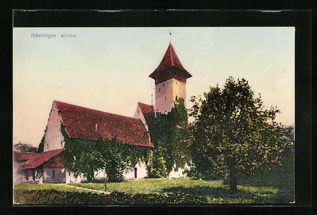 Cartoline postali: AK Scherzligen, Partie an der Kirche – Usato da Berlin venduto da bartko-reher