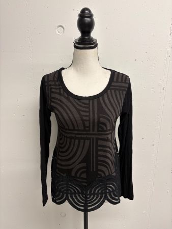 Desigual Langarmshirt mit Spitze, M/S Schwarz braun