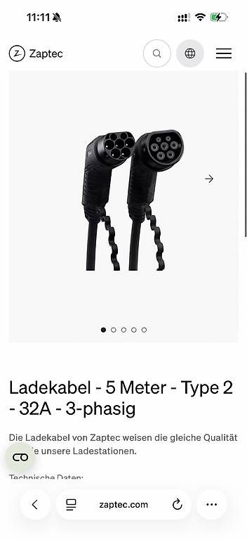 Kabel: Ladekabel Zaptec – Neu und originalverpackt aus Sins von Cerovac