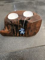 Rustikaler Kerzenständer aus Holz für 2 Teelichter, Unikat 