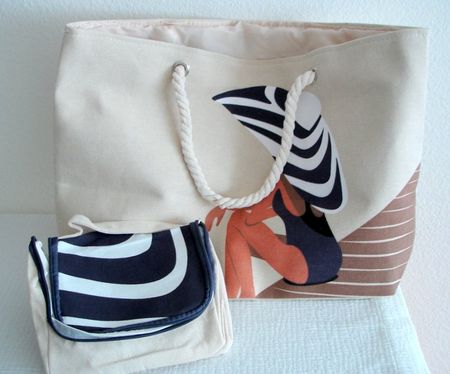 2e Set Elegante Canvas Freizeit-Tasche & Beauty-Case