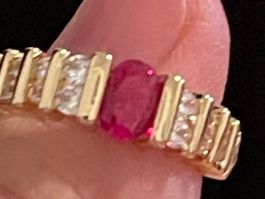 bague vintage jaune 52 sertie pierre grenat