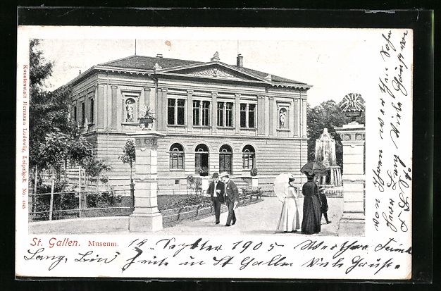 Cartoline postali: AK St. Gallen, vor dem Museum, 1905 – Usato da Berlin venduto da bartko-reher