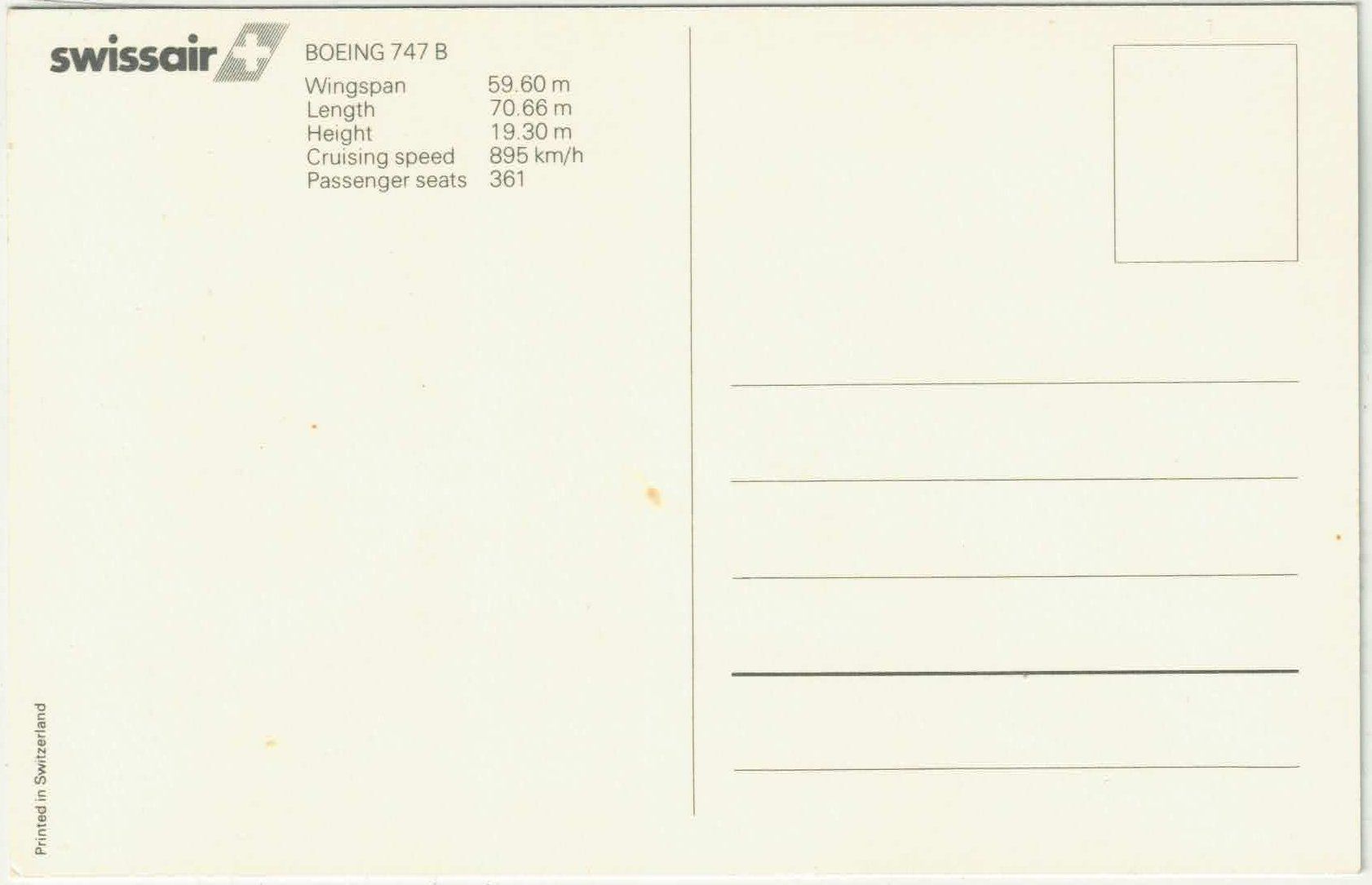 Cartoline postali: Swissair - Boeing 747 B – Usato da Ettingen venduto da Kartenplanet 1
