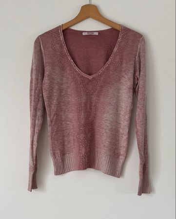 bloom Pullover Gr. 36 S Altrosa V-Neck Feinstrick Zopf Damen