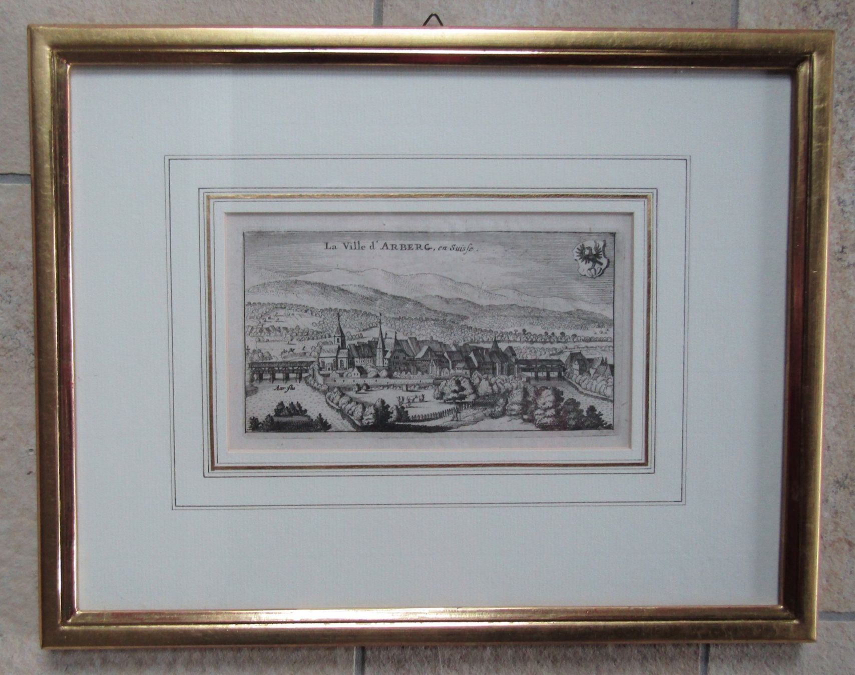 Stiche: Aarberg Kupferstich   gerahmt – Gebraucht aus Rafz von Helvet32